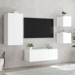 vidaXL Unități de perete TV cu LED-uri, 5 piese, alb, lemn prelucrat