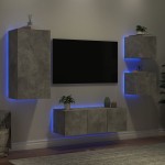 vidaXL Unități TV de perete cu LED-uri 5 piese gri beton lemn compozit