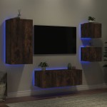 vidaXL Unități de perete TV cu LED-uri, 5 piese, stejar fumuriu, lemn vidaXL Unități de perete TV cu LED-uri, 5 piese, stejar fumuriu, lemn