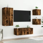 vidaXL Unități de perete TV cu LED-uri, 5 piese, stejar fumuriu, lemn vidaXL Unități de perete TV cu LED-uri, 5 piese, stejar fumuriu, lemn