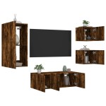 vidaXL Unități de perete TV cu LED-uri, 5 piese, stejar fumuriu, lemn vidaXL Unități de perete TV cu LED-uri, 5 piese, stejar fumuriu, lemn