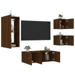 vidaXL Unități de perete TV cu LED-uri, 5 piese, stejar maro, lemn vidaXL Unități de perete TV cu LED-uri, 5 piese, stejar maro, lemn