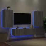 vidaXL Unități de perete TV cu LED-uri, 4 piese, gri sonoma, lemn
