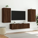 vidaXL Unități de perete TV cu LED-uri, 4 piese, stejar maro, lemn