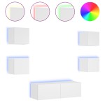 vidaXL Comode TV de perete cu lumini LED, 5 piese, alb