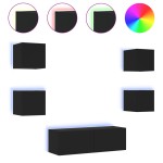 vidaXL Comode TV de perete cu lumini LED, 5 piese, negru