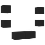 vidaXL Comode TV de perete cu lumini LED, 5 piese, negru