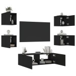 vidaXL Comode TV de perete cu lumini LED, 5 piese, negru
