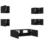 vidaXL Comode TV de perete cu lumini LED, 5 piese, negru