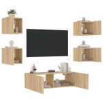 vidaXL Comode TV de perete cu lumini LED, 5 piese, stejar sonoma