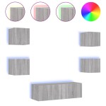 vidaXL Comode TV de perete cu lumini LED, 5 piese, gri sonoma