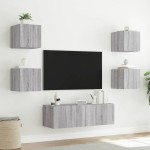 vidaXL Comode TV de perete cu lumini LED, 5 piese, gri sonoma