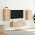 vidaXL Comode TV de perete cu lumini LED, 3 piese, stejar sonoma
