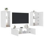 vidaXL Comode TV de perete cu lumini LED, 3 piese, alb