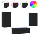 vidaXL Comode TV de perete cu lumini LED, 3 piese, negru