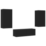 vidaXL Comode TV de perete cu lumini LED, 3 piese, negru