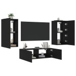 vidaXL Comode TV de perete cu lumini LED, 3 piese, negru