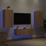 vidaXL Comode TV de perete cu lumini LED, 3 piese, stejar sonoma