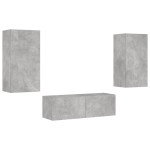 vidaXL Comode TV de perete cu lumini LED, 3 piese, gri beton