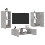 vidaXL Comode TV de perete cu lumini LED, 3 piese, gri beton