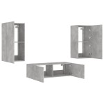vidaXL Comode TV de perete cu lumini LED, 3 piese, gri beton