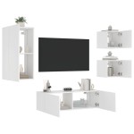 vidaXL Comode TV de perete cu lumini LED, 4 piese, alb