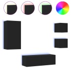 vidaXL Comode TV de perete cu lumini LED, 4 piese, negru