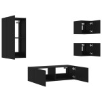 vidaXL Comode TV de perete cu lumini LED, 4 piese, negru