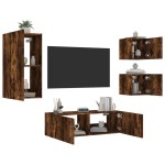 vidaXL Comode TV de perete cu lumini LED, 4 piese, stejar fumuriu