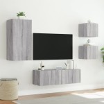 vidaXL Comode TV de perete cu lumini LED, 4 piese, gri sonoma