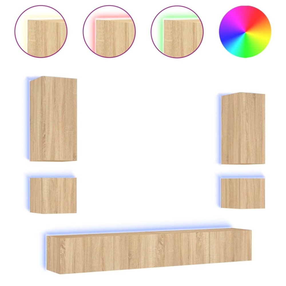 vidaXL Comode TV de perete cu lumini LED, 6 piese, stejar sonoma