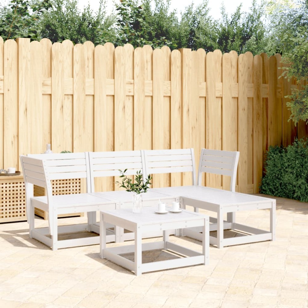 vidaXL Set mobilier relaxare de grădină, 4 piese, alb, lemn masiv pin