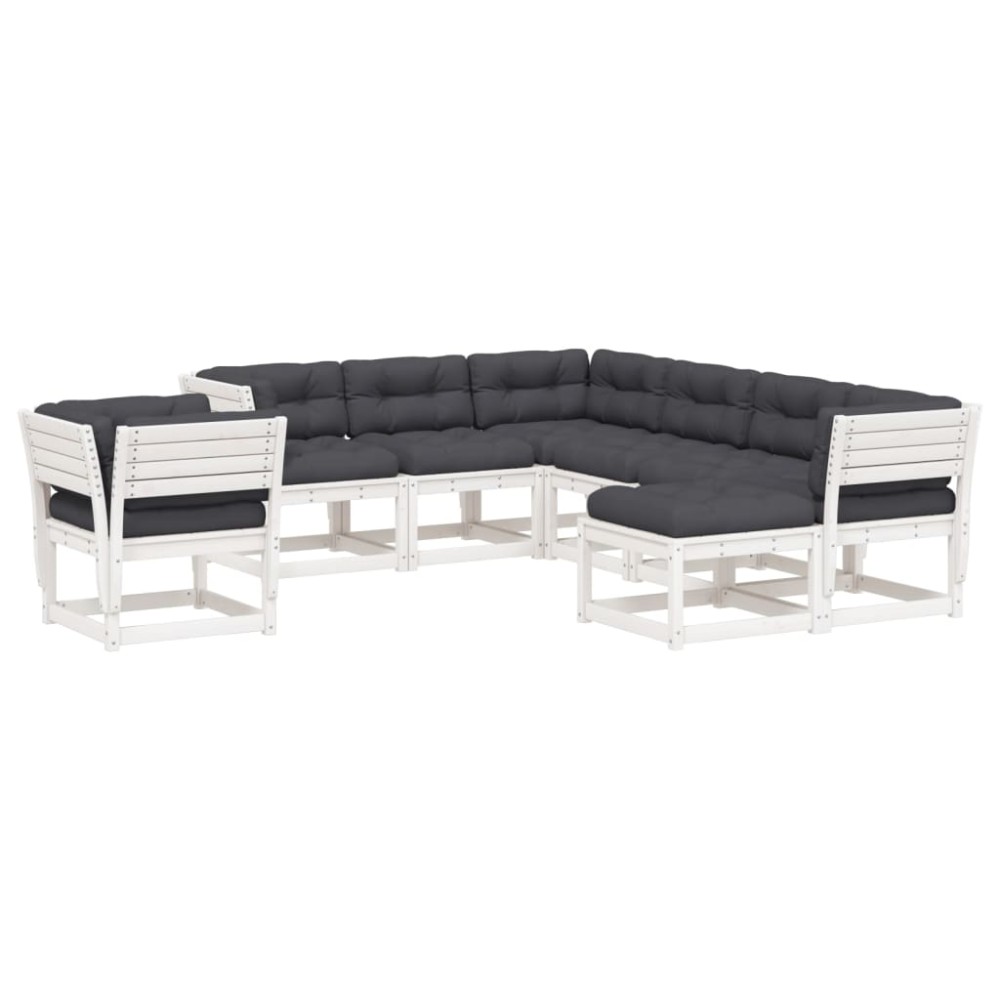vidaXL Set mobilier grădină cu perne, 8 piese, alb, lemn masiv de pin