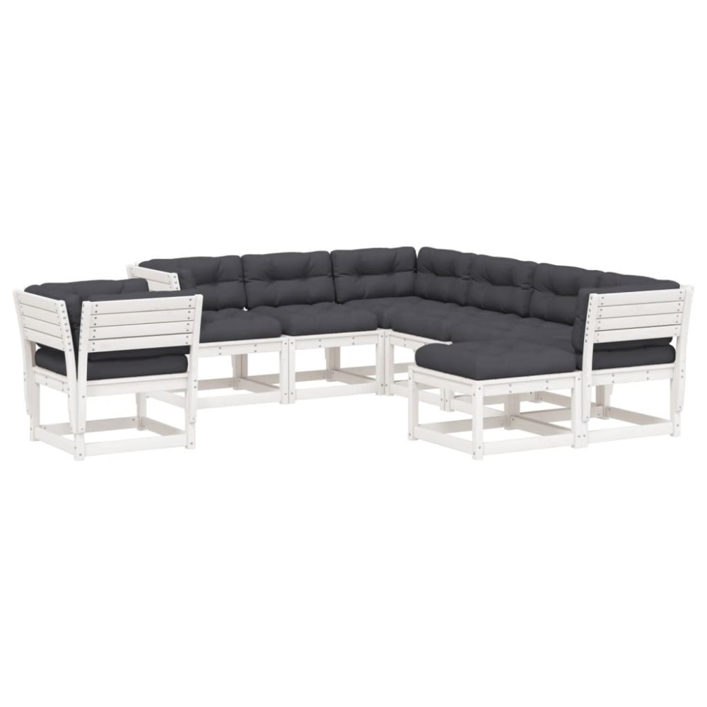 vidaXL Set mobilier grădină cu perne, 8 piese, alb, lemn masiv de pin