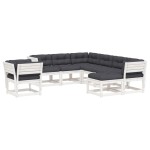 vidaXL Set mobilier grădină cu perne, 8 piese, alb, lemn masiv de pin