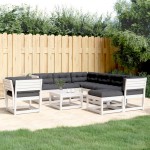 vidaXL Set mobilier grădină cu perne, 8 piese, alb, lemn masiv de pin