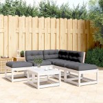 vidaXL Set canapele de grădină cu perne 5 piese alb lemn masiv de pin vidaXL Set canapele de grădină cu perne 5 piese alb lemn masiv de pin