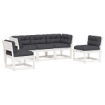 vidaXL Set canapele de grădină cu perne 5 piese alb lemn masiv de pin vidaXL Set canapele de grădină cu perne 5 piese alb lemn masiv de pin