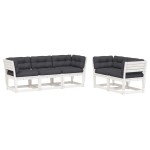 vidaXL Set canapele de grădină cu perne 5 piese alb lemn masiv de pin vidaXL Set canapele de grădină cu perne 5 piese alb lemn masiv de pin