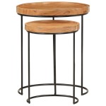 vidaXL Set măsuțe de cafea, 2 piese, lemn masiv de acacia/oțel