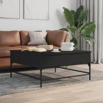 vidaXL Măsuță de cafea, negru, 95x95x45 cm, lemn prelucrat și metal