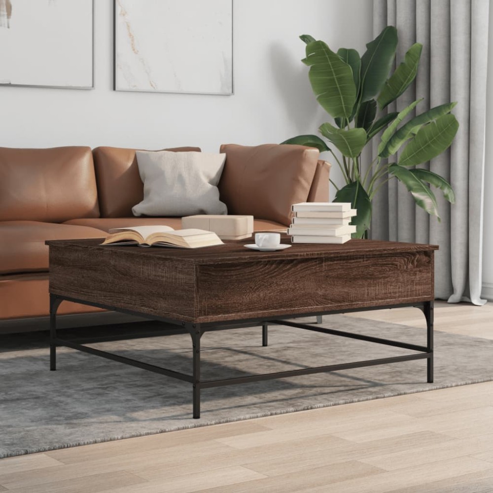 vidaXL Măsuță de cafea, stejar maro, 95x95x45 cm, lemn prelucrat/metal
