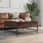 vidaXL Măsuță de cafea, stejar maro, 95x95x45 cm, lemn prelucrat/metal vidaXL Măsuță de cafea, stejar maro, 95x95x45 cm, lemn prelucrat/metal