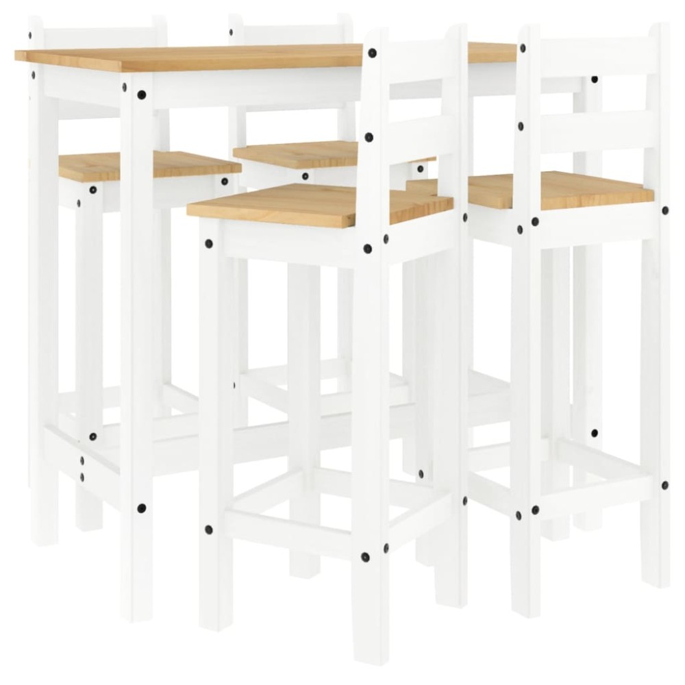vidaXL Set mobilier de bar, 5 piese, alb, lemn masiv de pin