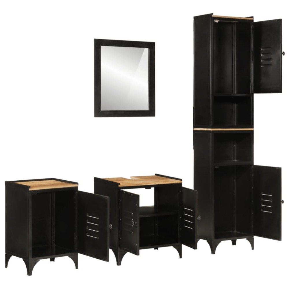 vidaXL Set mobilier de baie, 4 piese, fier și lemn masiv de mango