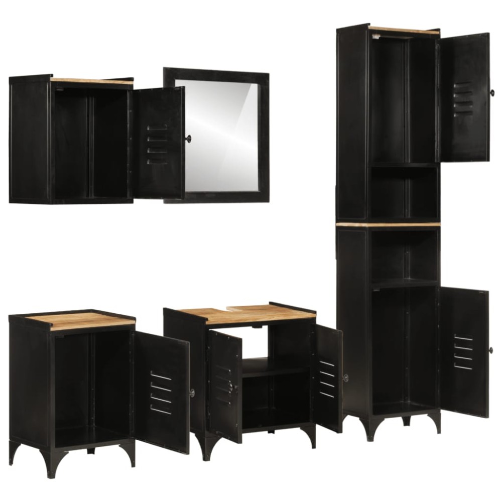 vidaXL Set mobilier de baie, 5 piese, fier și lemn masiv de mango