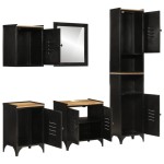 vidaXL Set mobilier de baie, 5 piese, fier și lemn masiv de mango