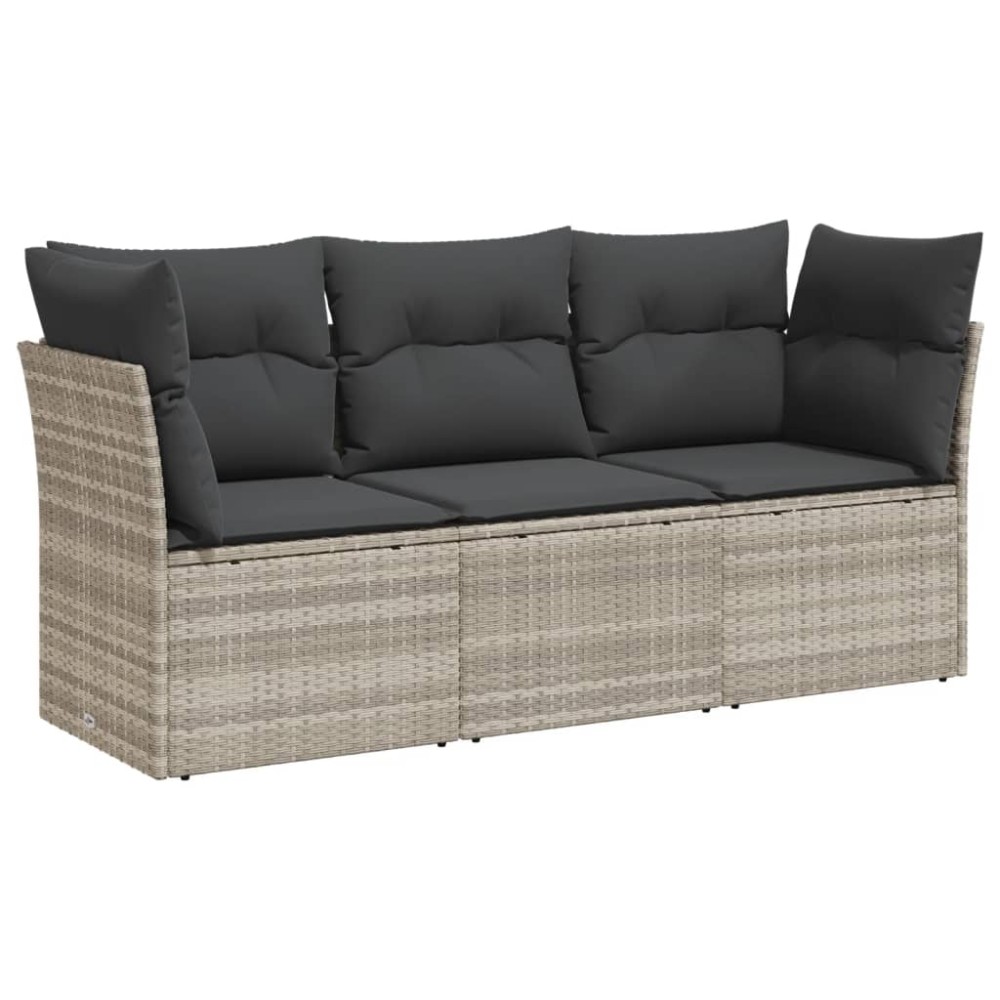 vidaXL Set canapele de grădină cu perne, 3 piese gri deschis poliratan