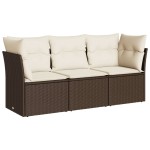 vidaXL Set canapele de grădină cu perne, 3 piese, maro, poliratan