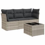 vidaXL Set canapea de grădină cu perne, 4 piese, gri deschis poliratan